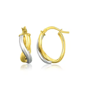 LOVCIA Luxury Dazzling 14k Two-Tone Gold Twisted Oval Hoop Earrings