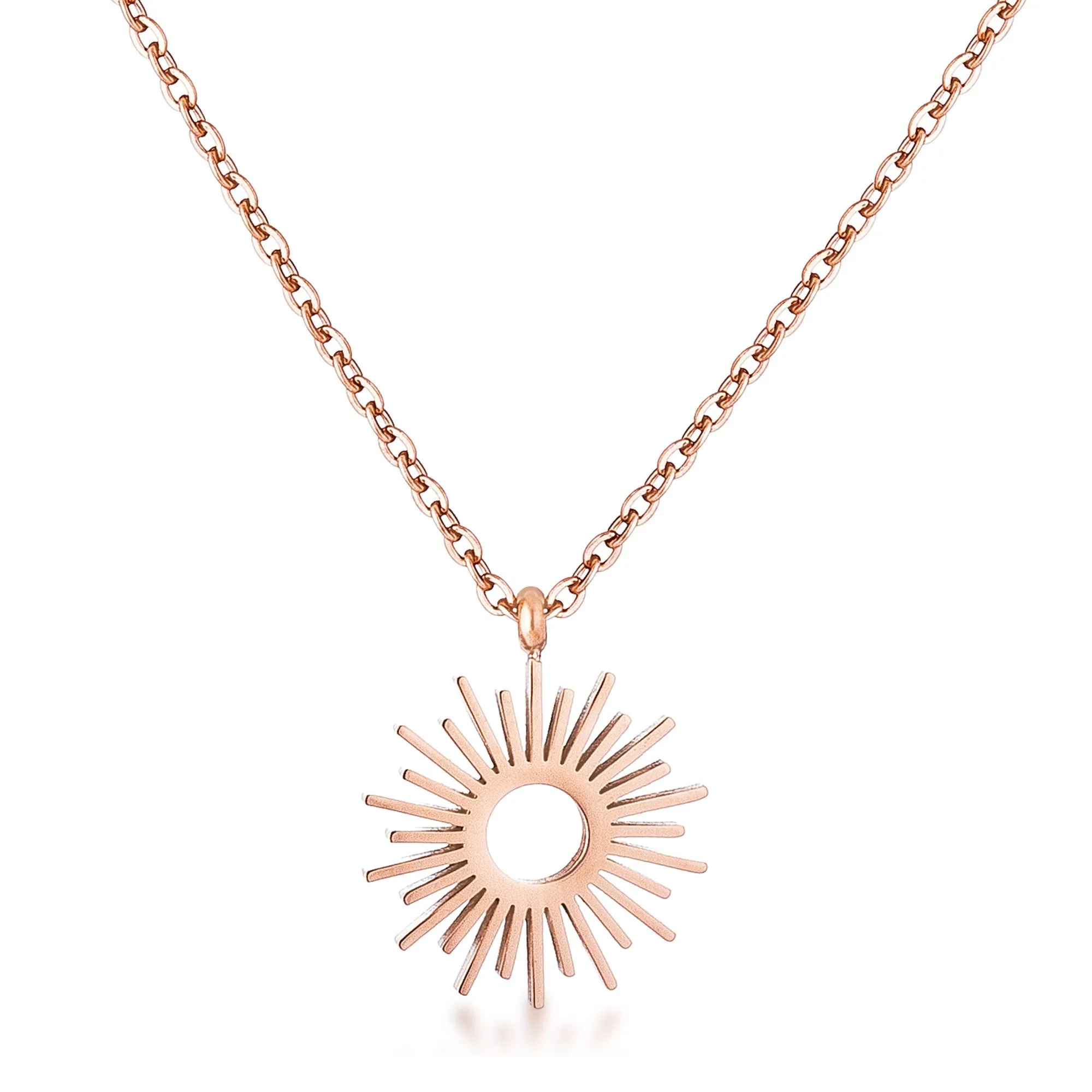 LOVCIA Radiant Rose Gold Sunburst Pendant Necklace