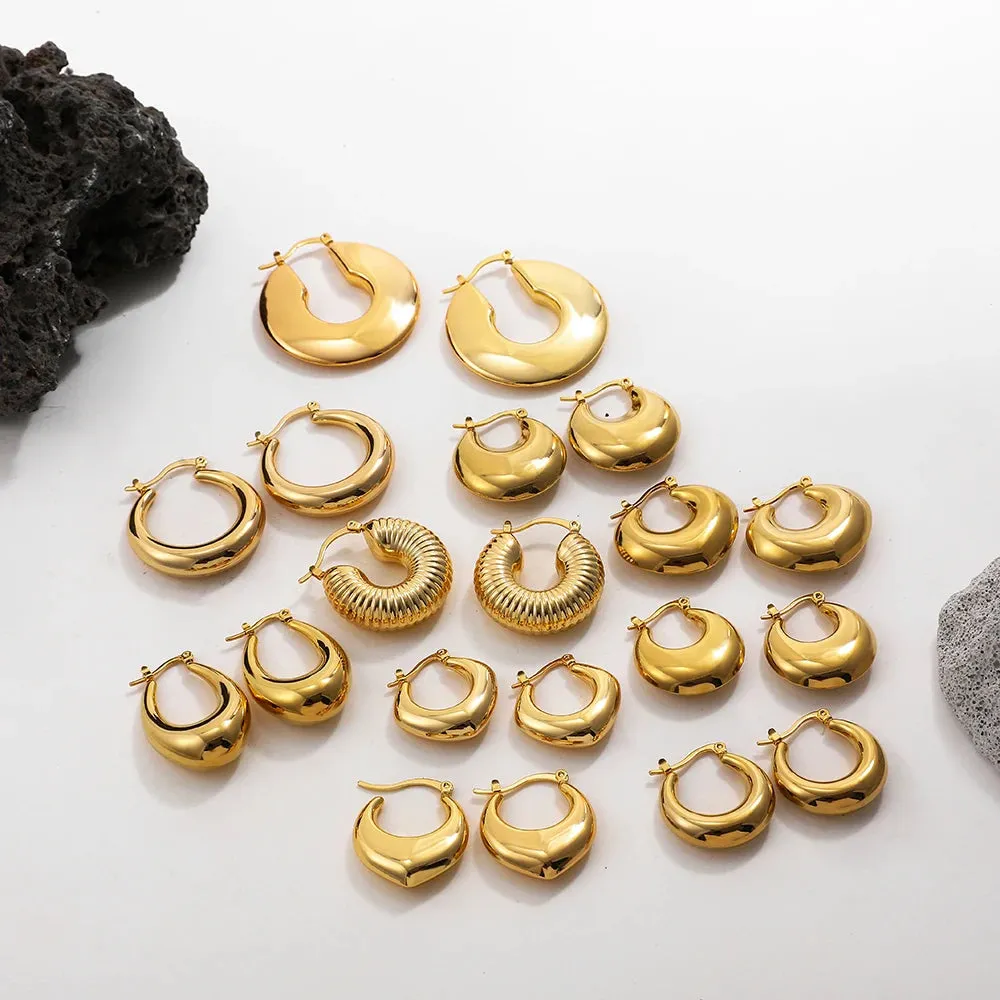 Luxurious Glossy Chunky Hoop Earrings 32 Styles Gold & Sliver