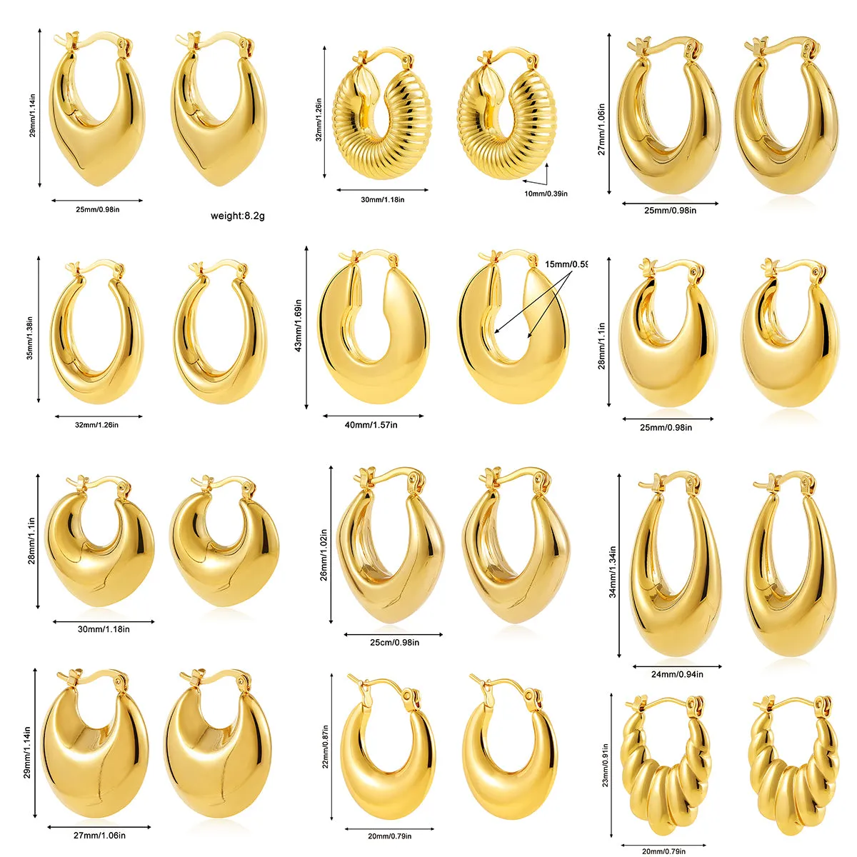 Luxurious Glossy Chunky Hoop Earrings 32 Styles Gold & Sliver