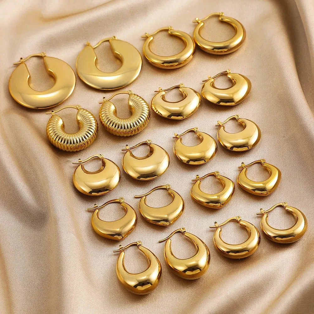 Luxurious Glossy Chunky Hoop Earrings 32 Styles Gold & Sliver