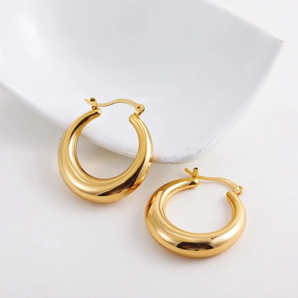 Luxurious Glossy Chunky Hoop Earrings 32 Styles Gold & Sliver