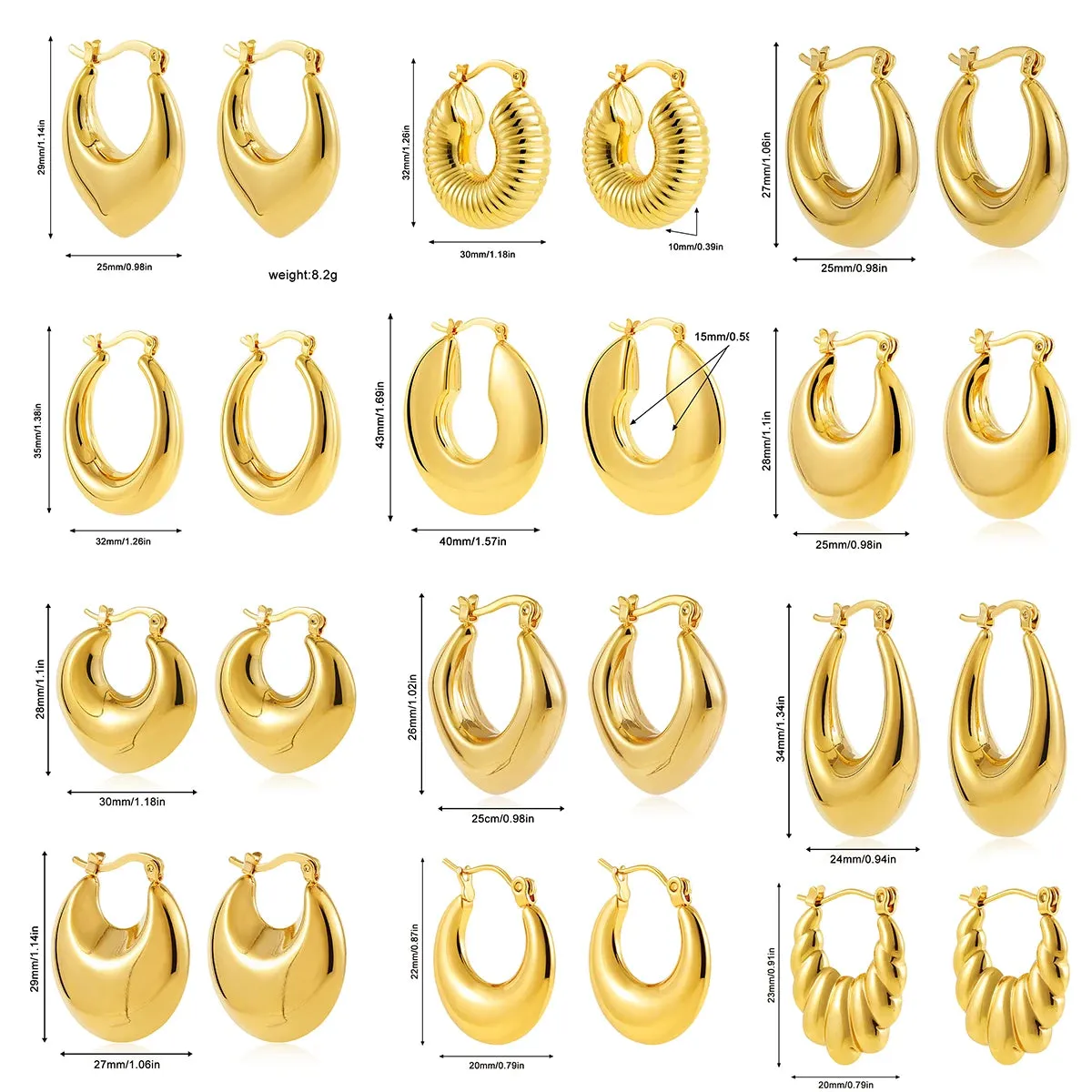 Luxurious Glossy Chunky Hoop Earrings 32 Styles Gold & Sliver