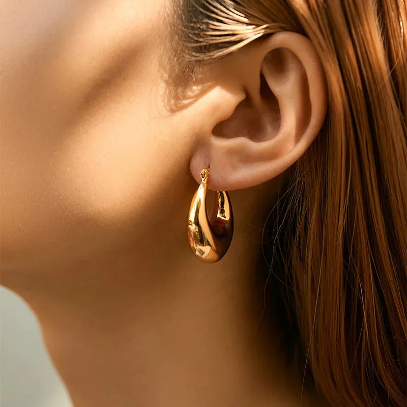 Luxurious Glossy Chunky Hoop Earrings 32 Styles Gold & Sliver