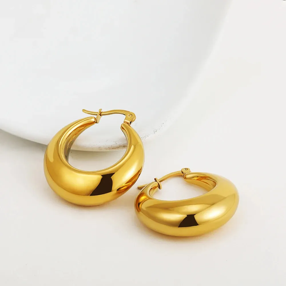 Luxurious Glossy Chunky Hoop Earrings 32 Styles Gold & Sliver
