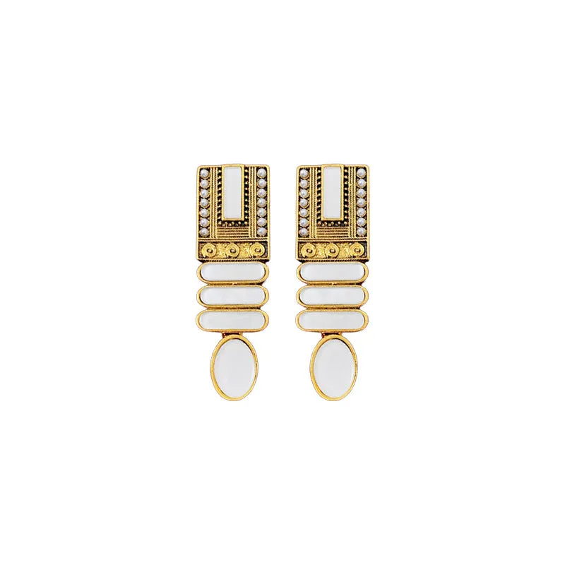 Luxurious Quadrilateral Ellipse Geometric Artificial Pearl Electroplating Earrings
