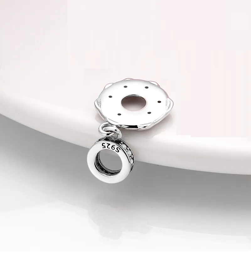 Magenta Cubic Zirconia Doughnut Charm 925 Sterling Silver