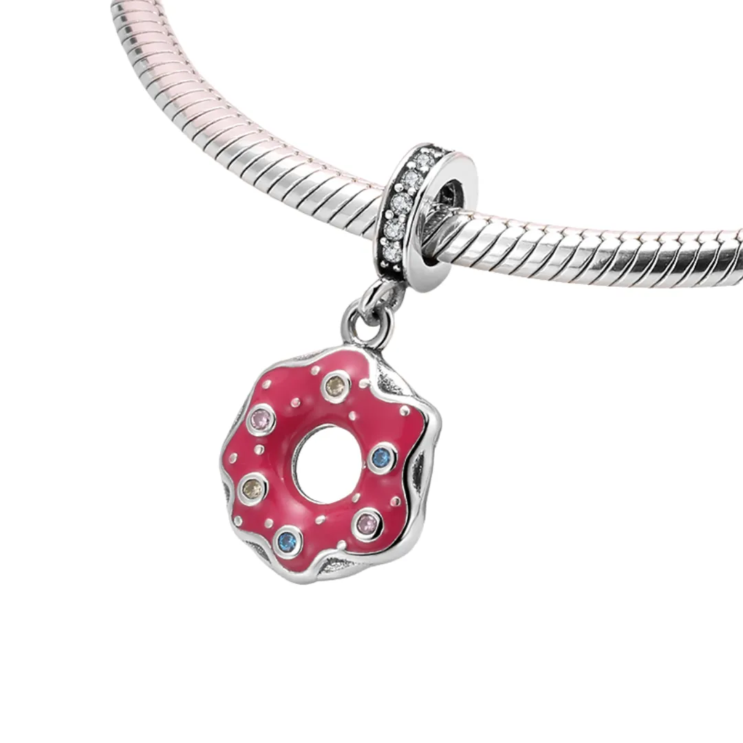 Magenta Cubic Zirconia Doughnut Charm 925 Sterling Silver