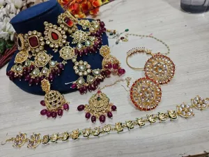 Majestic Maroon: Luxurious Heavy Kundan Choker Necklace Set