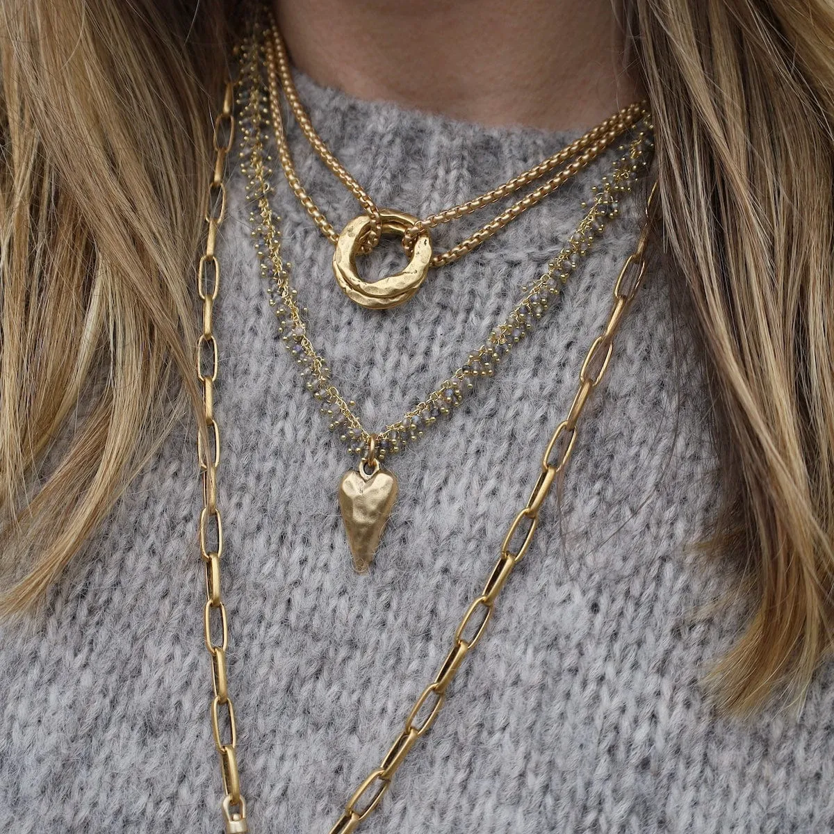 Matte Gold Double Circle Necklace