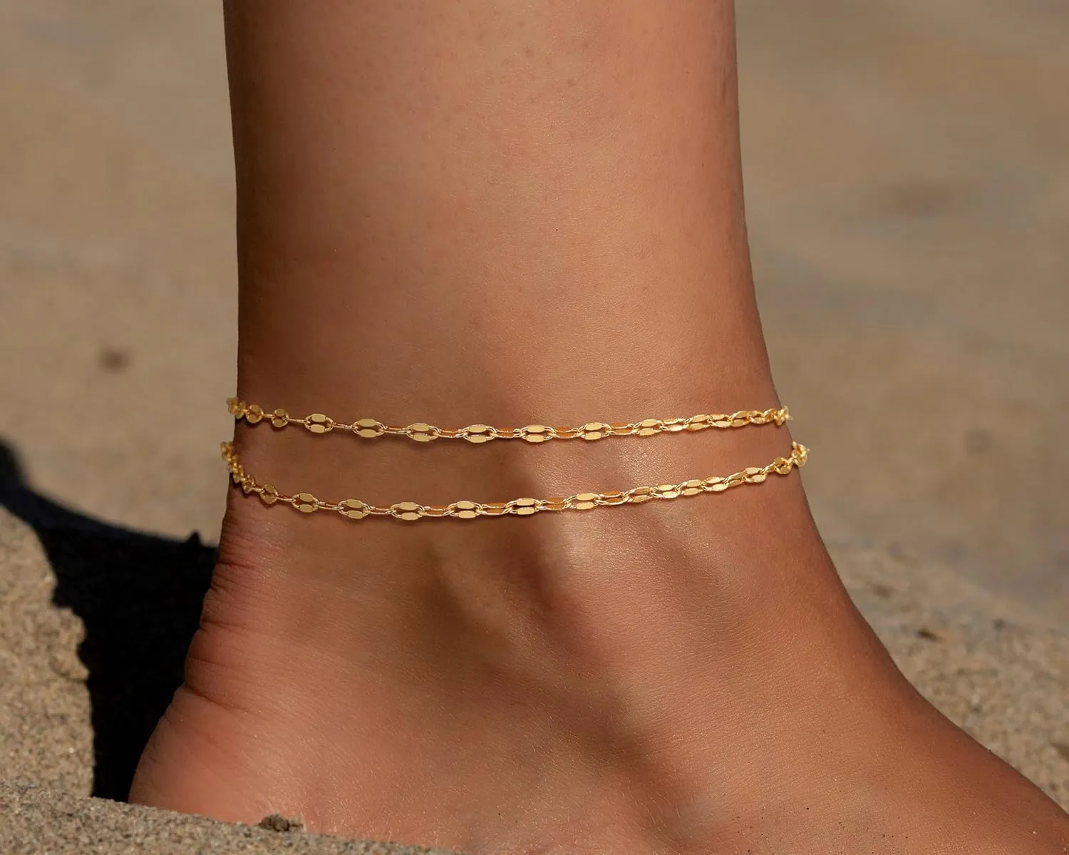 MBW Gold Ankle Bracelets for Women, Stackable 14K Gold Plated Beaded Anklets for Women Waterproof Dainty Layered Cuban Link Chain Anklet Set Adjustable Anklets Summer Boho Beach Jewelry Sets Gifts