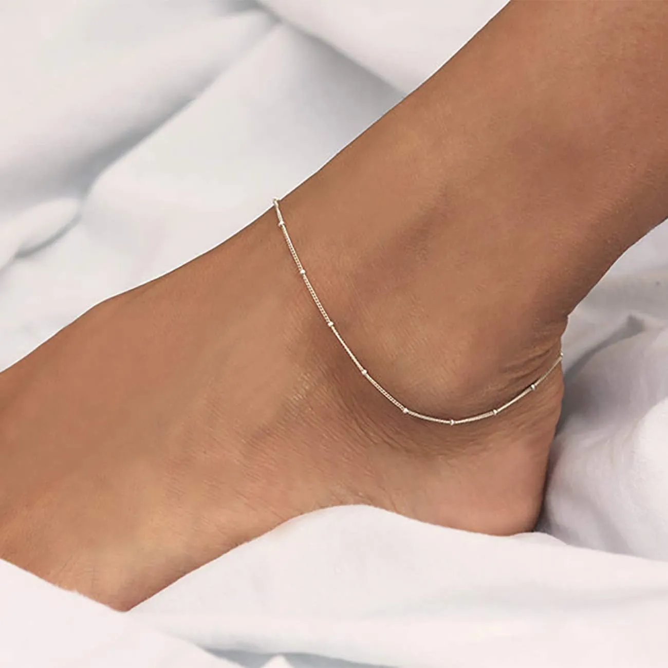 MEVECCO Anklet for Women Gold Chain 14K Gold Plated Dainty Boho Beach Summer Simple Foot Jewelry Ankle Bracelet