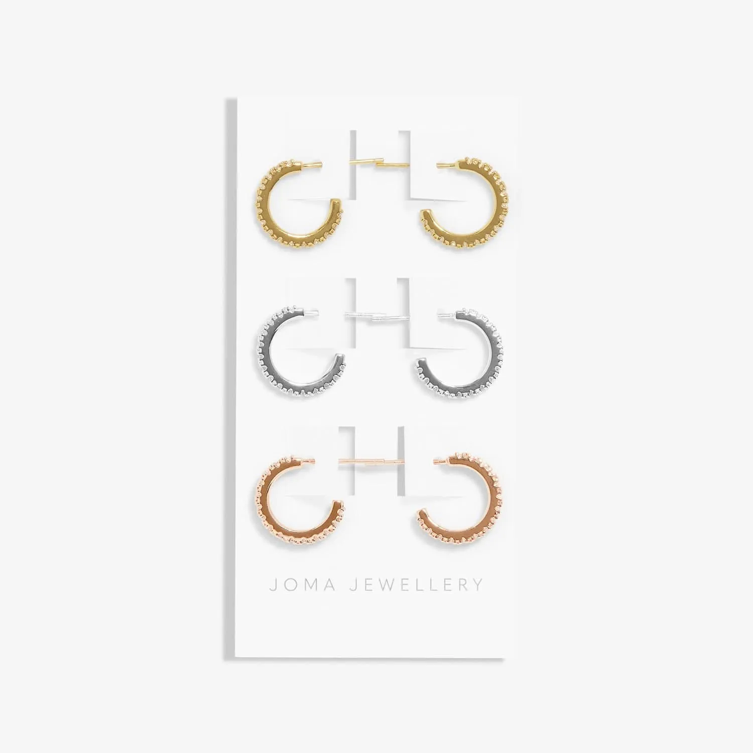 Mini Charms Three Tone Pave Hoop Silver Gold Rose Gold Plated Earrings 7649