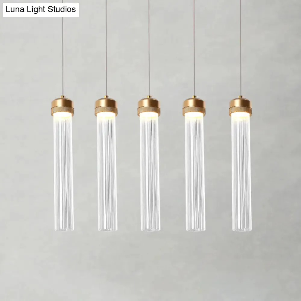 Minimalist 5-Light Clear Glass Pendant Cluster Ceiling Lamp with Brass Accents