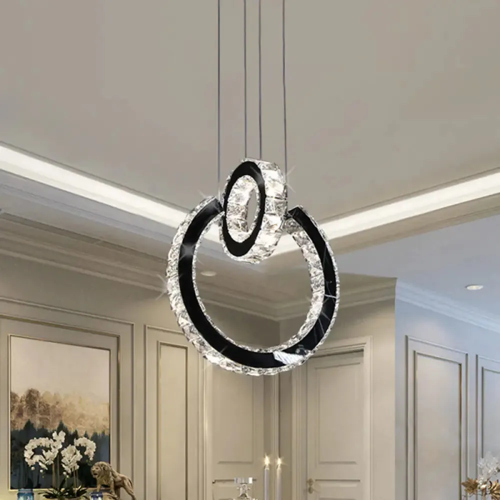 Minimalist Crystal Chandelier LED Ceiling Light in Black - Ring Design