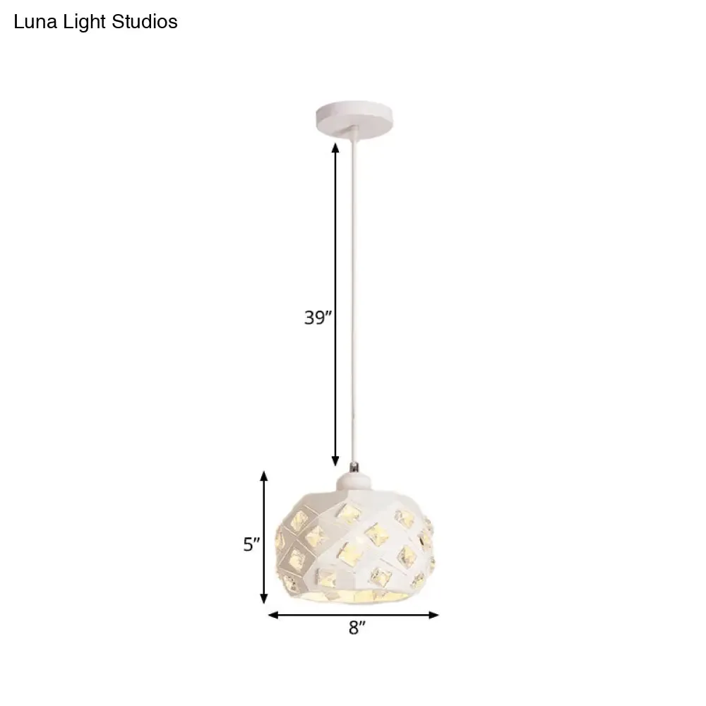 Minimalist Crystal Hanging Lamp - Single Pendulum Light with White Finish & Drum Iron Shade