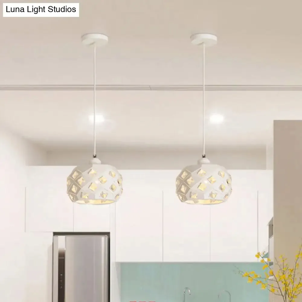 Minimalist Crystal Hanging Lamp - Single Pendulum Light with White Finish & Drum Iron Shade