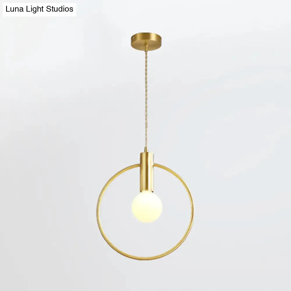 Minimalist Gold Pendant Lamp with Ring Pendulum and Bulb for Bedroom