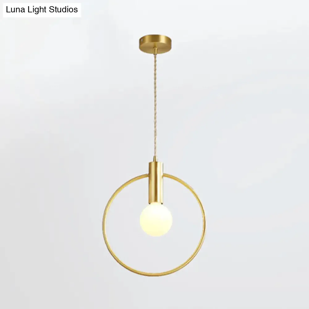 Minimalist Gold Pendant Lamp with Ring Pendulum and Bulb for Bedroom