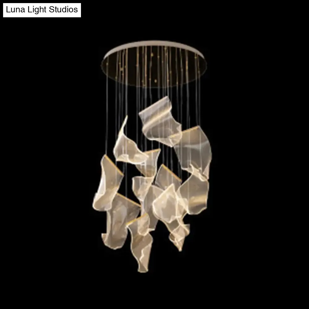 Minimalist LED Ceiling Light - Brass Finish - Paper Sheet Inspired Pendant with Acrylic Shade
