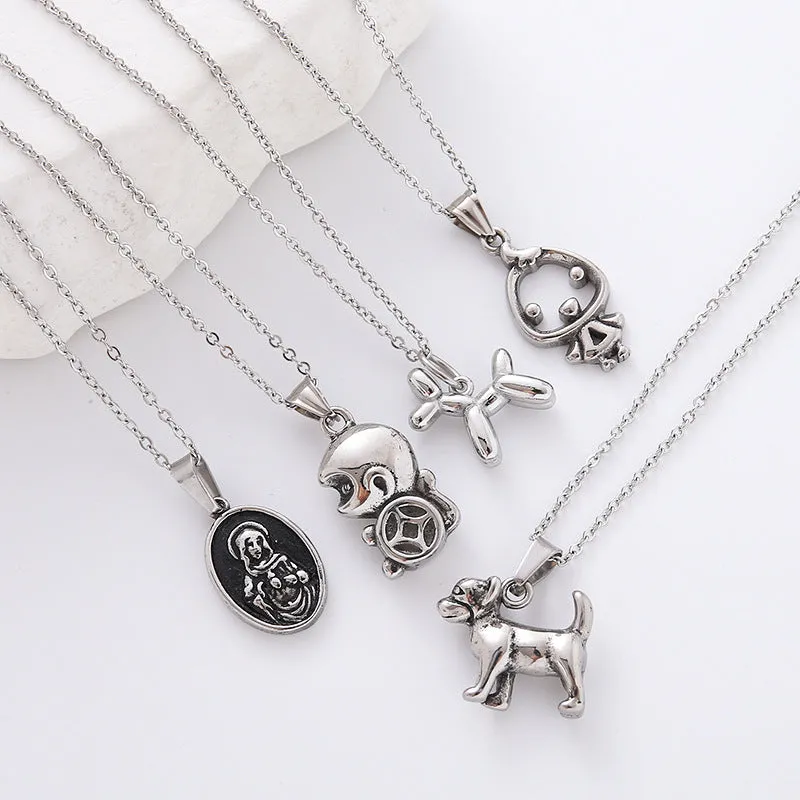 Minimalist Rabbit Chinese Zodiac Animal Stainless Steel Polishing Pendants