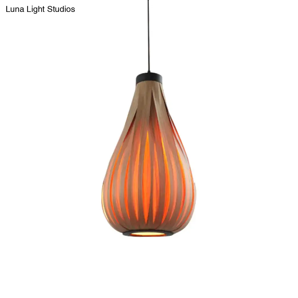 Minimalist Single-Bulb Wood Pendant Ceiling Light - Orange Teardrop Suspension Lighting