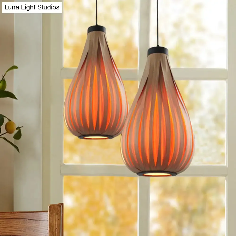 Minimalist Single-Bulb Wood Pendant Ceiling Light - Orange Teardrop Suspension Lighting