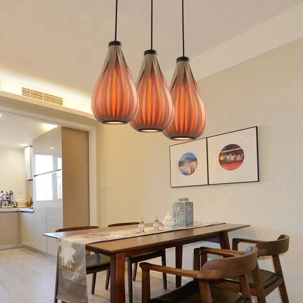 Minimalist Single-Bulb Wood Pendant Ceiling Light - Orange Teardrop Suspension Lighting