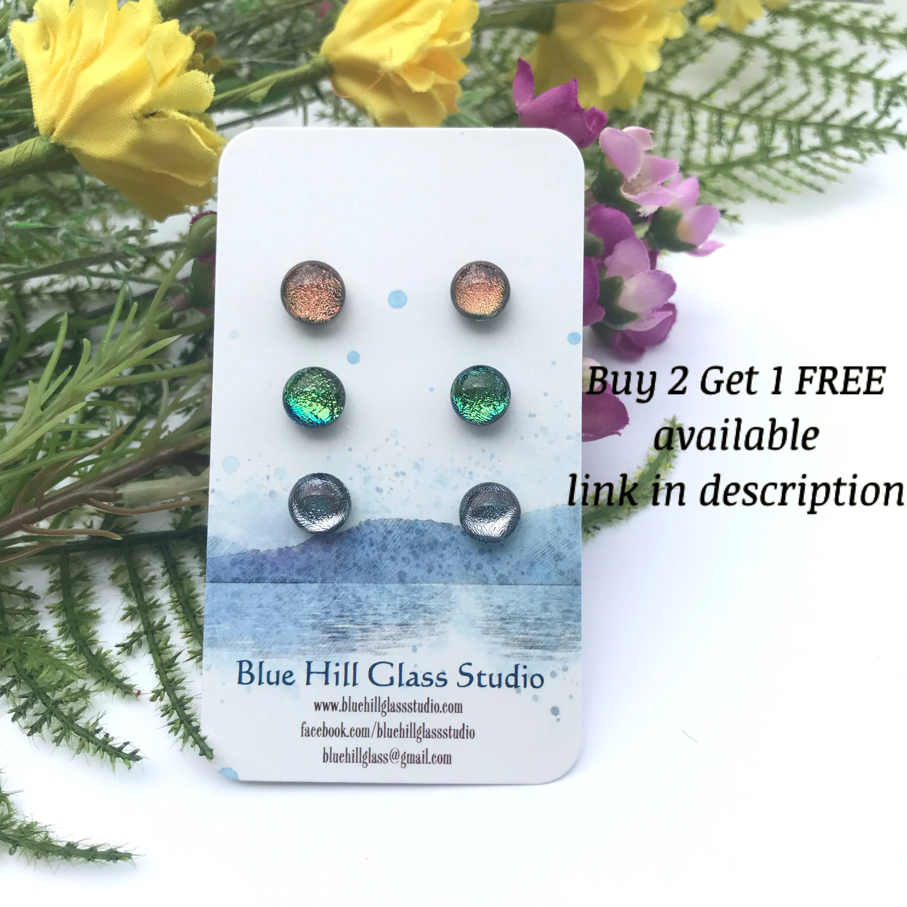 Mint Green Sparkly Fused Glass Dichroic Stud Earrings - Hypoallergenic Titanium - Lightweight - Birthday Gift for Her -
