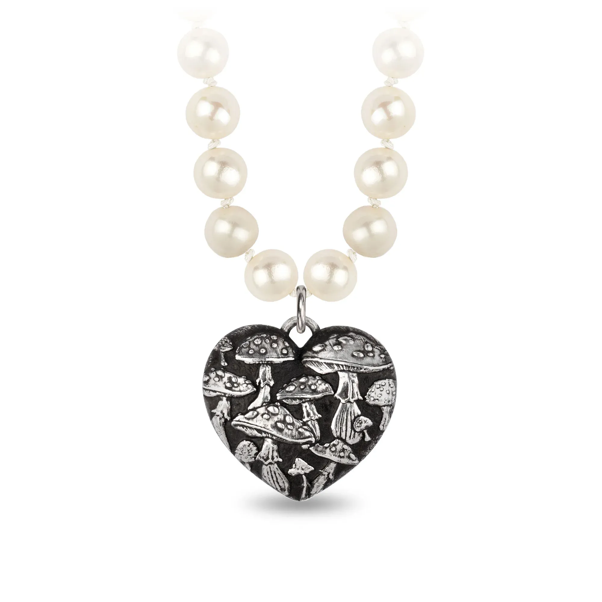 Mushroom Large Puffed Heart Knotted Freshwater Pearl Necklace