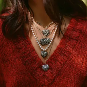 Mushroom Large Puffed Heart Knotted Freshwater Pearl Necklace
