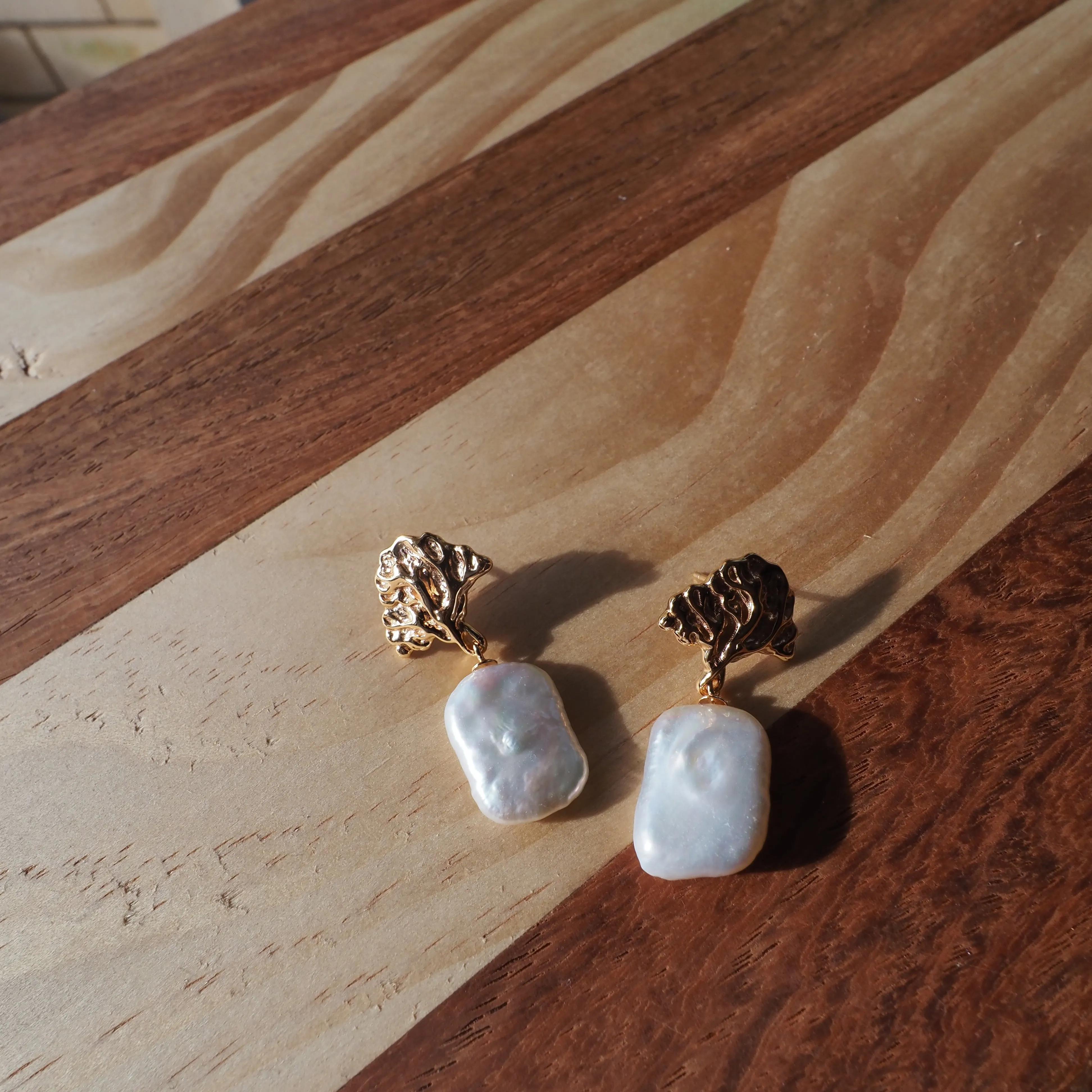 Natural Baroque Pearl Drop Earrings in Sterling Silver Gold Plated