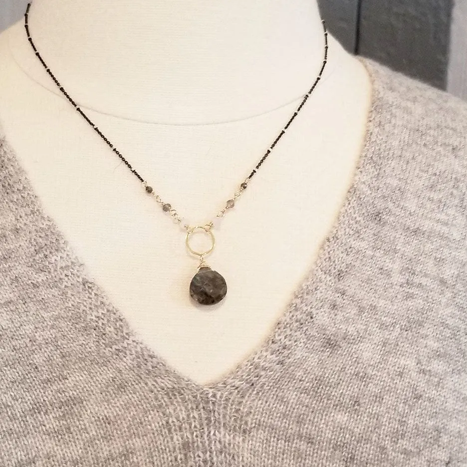 Oxidized Sterling Silver Labradorite Drop Necklace