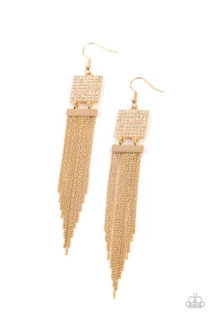 Paparazzi Dramatically Deco Gold Fishhook Earrings - Life Of The Party Exclusive March 2022 - P5ED-GDXX-084XX