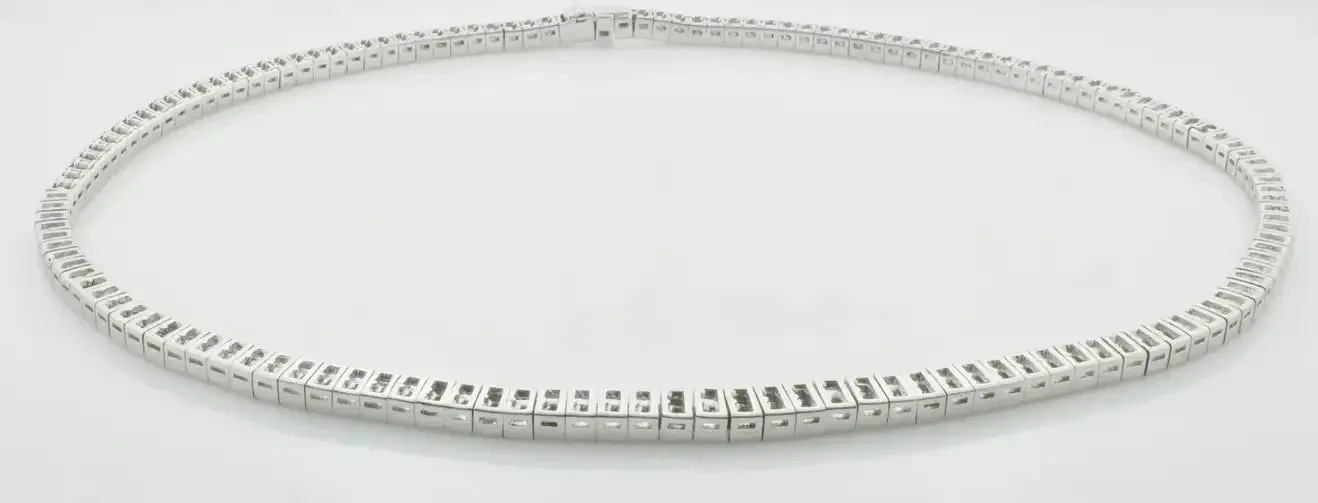 Platinum Baguette Diamond Straight Line Necklace 17.50 carats