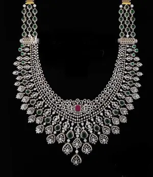 Premium Quality Full Bridal American Diamond Haram Set with Jhumka Earrings jewelry set , Bridal Necklace Set,  Statement Jewelry