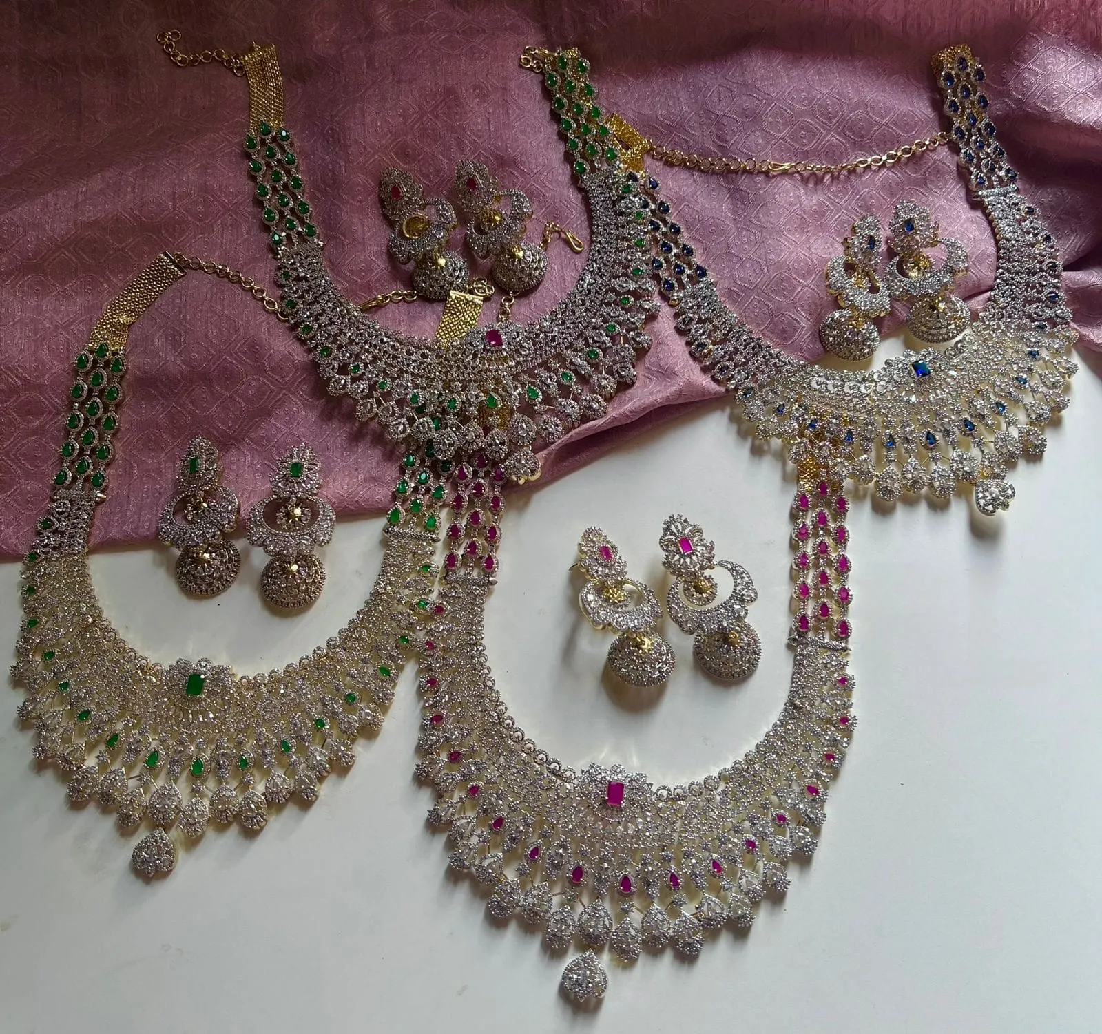 Premium Quality Full Bridal American Diamond Haram Set with Jhumka Earrings jewelry set , Bridal Necklace Set,  Statement Jewelry