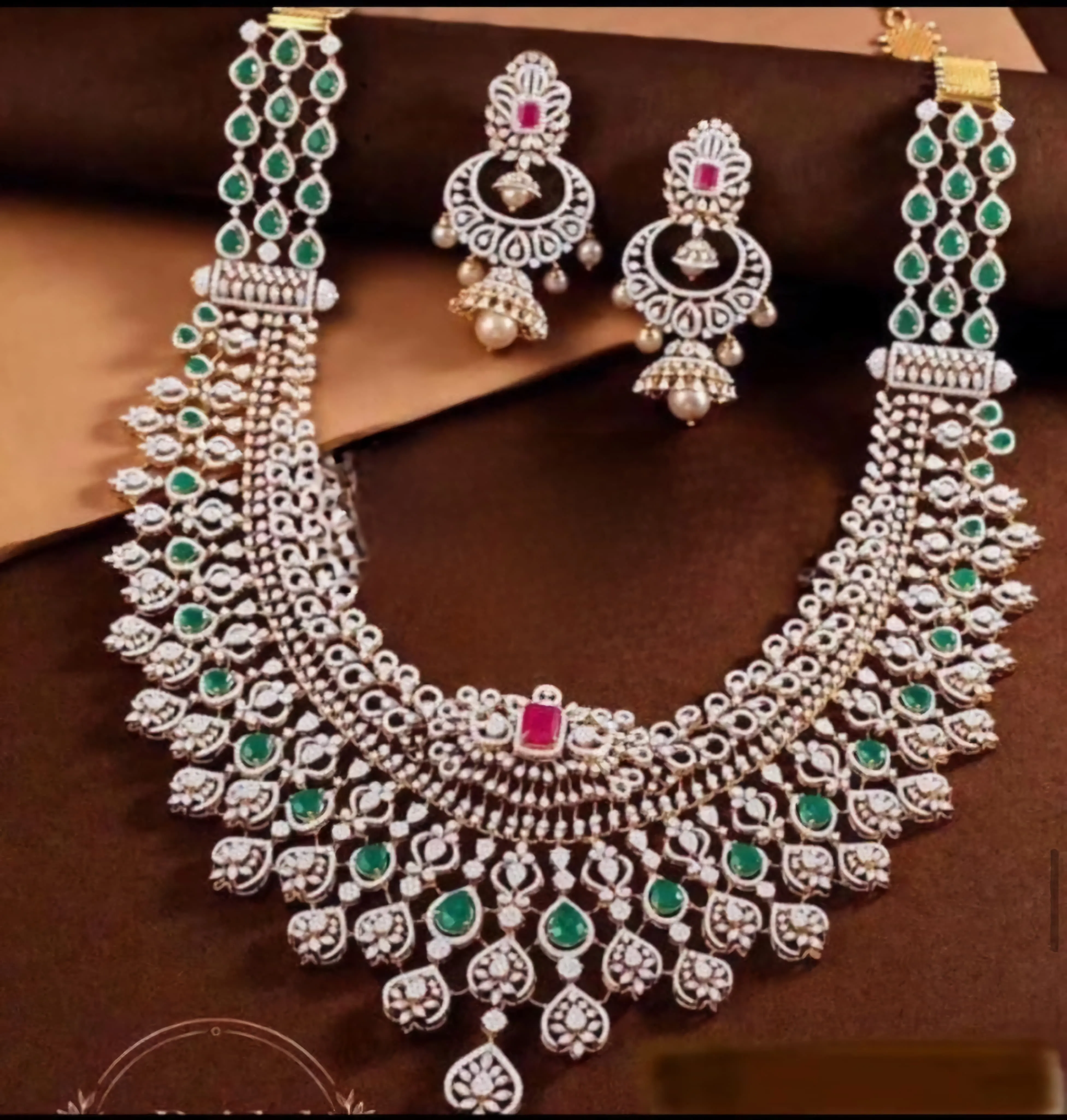 Premium Quality Full Bridal American Diamond Haram Set with Jhumka Earrings jewelry set , Bridal Necklace Set,  Statement Jewelry