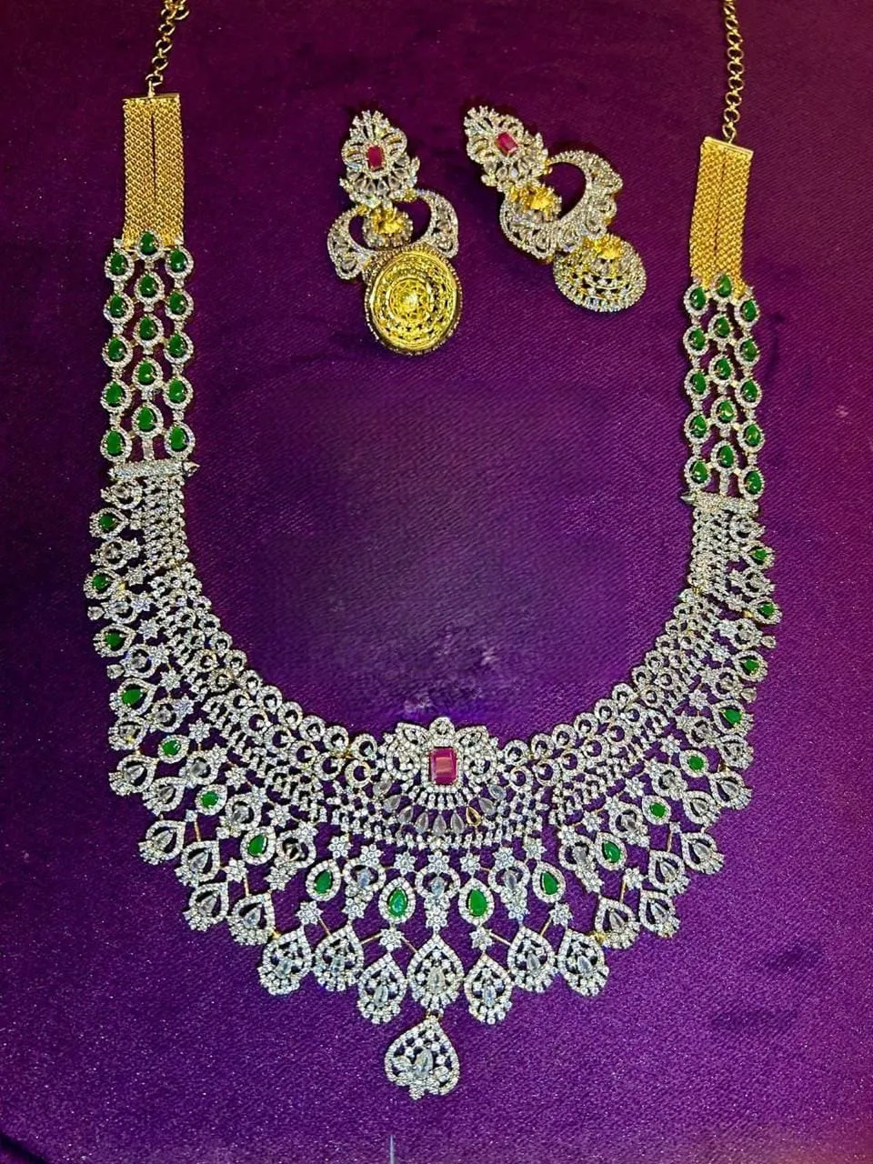 Premium Quality Full Bridal American Diamond Haram Set with Jhumka Earrings jewelry set , Bridal Necklace Set,  Statement Jewelry