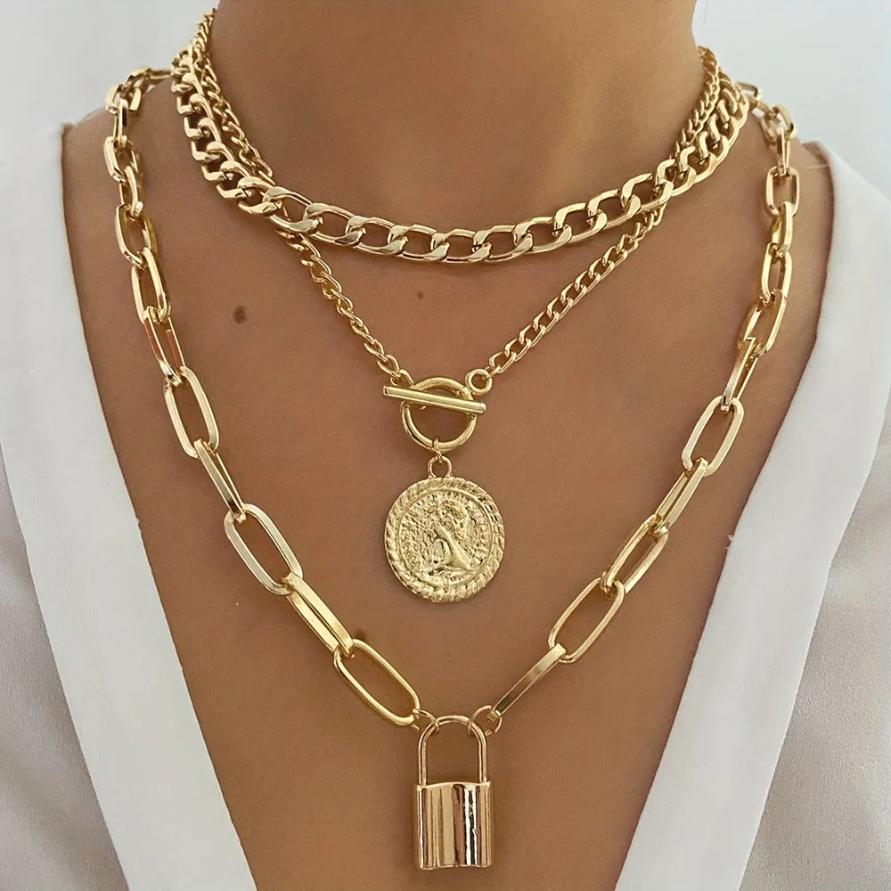 Punk Multilayer Paperclip & Portrait Pendant Necklace – Bold Statement