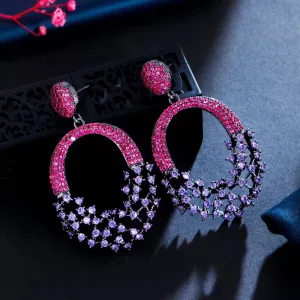Purple Red Cubic Zirconia Crystal Big Dangle Earrings For Women/Girls