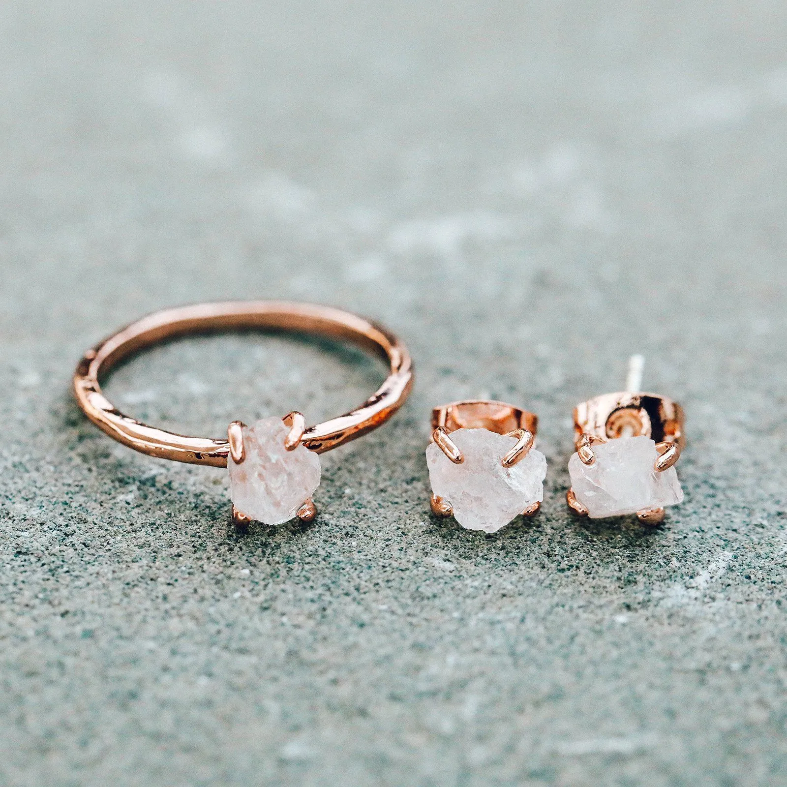 Raw Crystal Ring   Earring Set