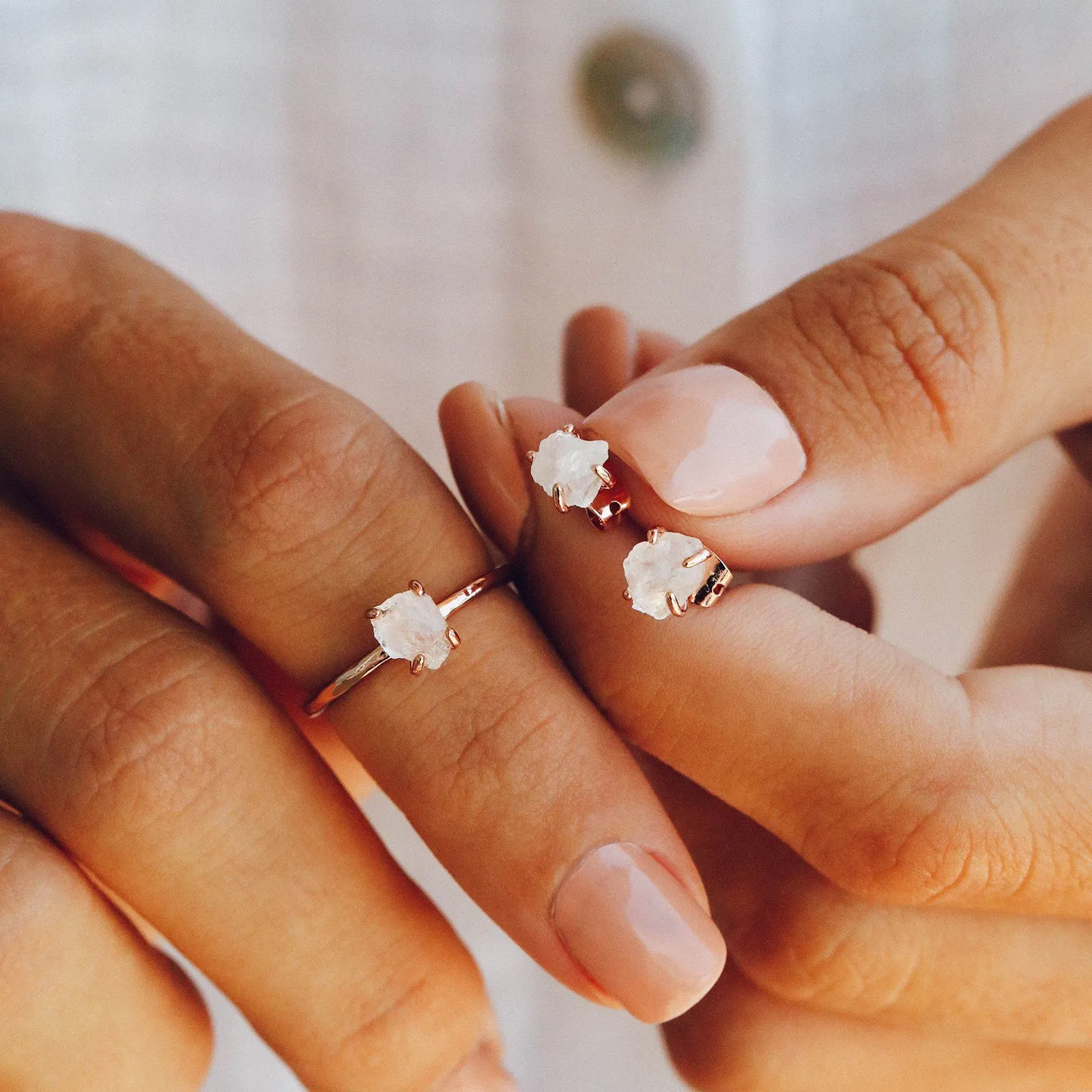 Raw Crystal Ring   Earring Set