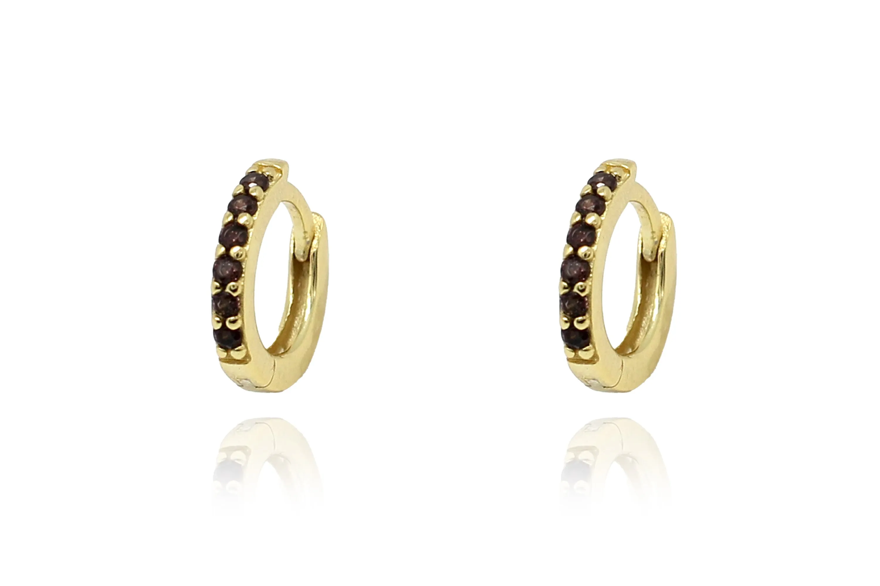 Reddy Gold Smokey Quartz CZ Sterling Silver Huggies