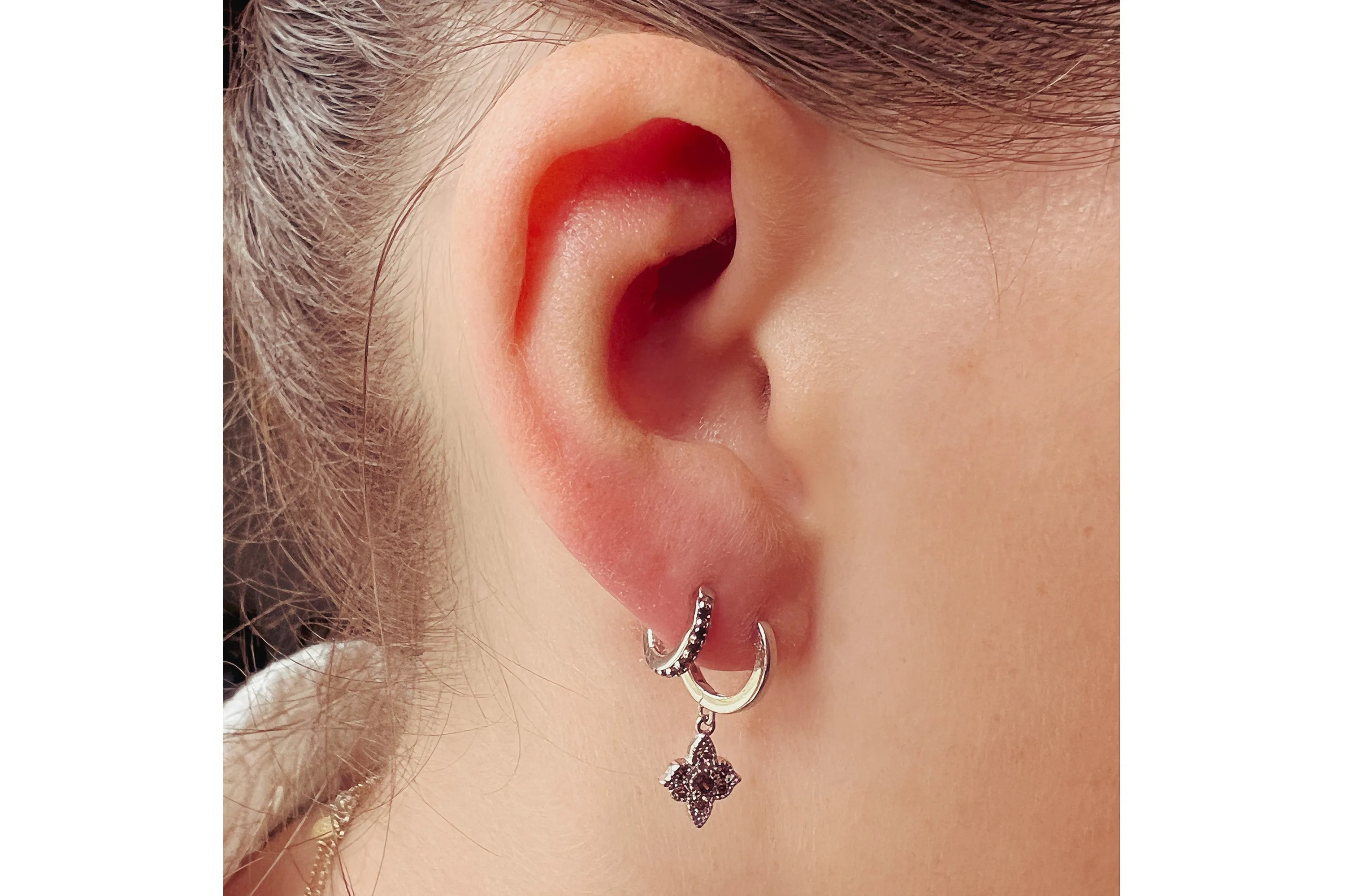 Reddy Gold Smokey Quartz CZ Sterling Silver Huggies
