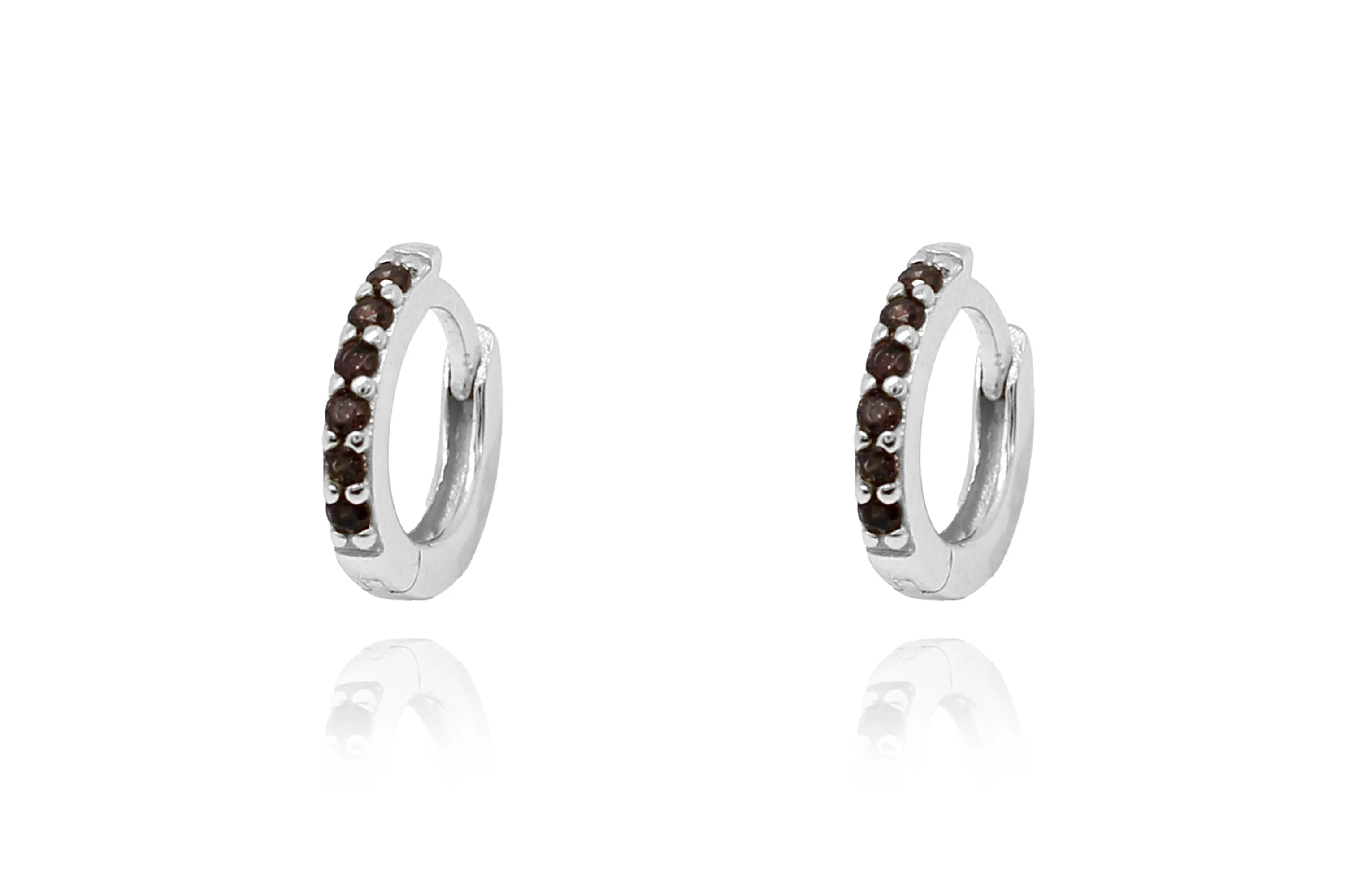 Reddy Gold Smokey Quartz CZ Sterling Silver Huggies
