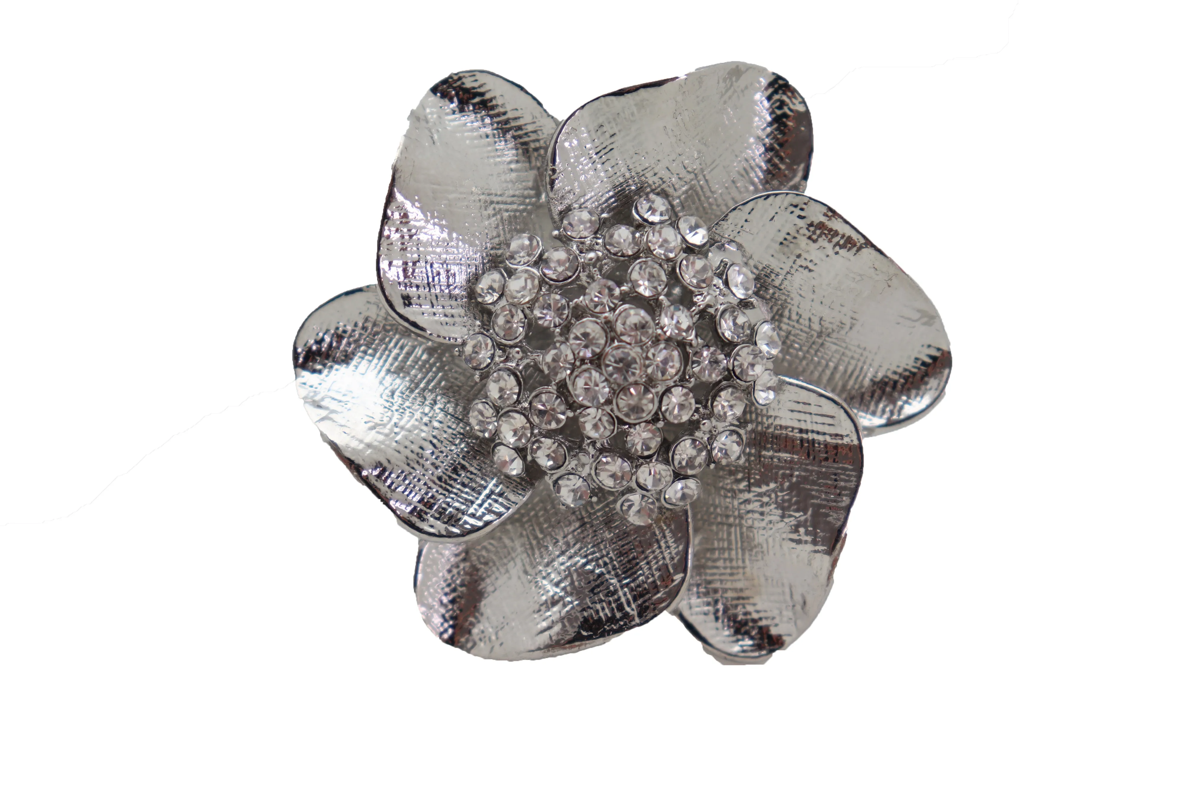 Ring Shiny Silver Metal Elastic Band Fashion Casual Bling Flower Rose Leaf
