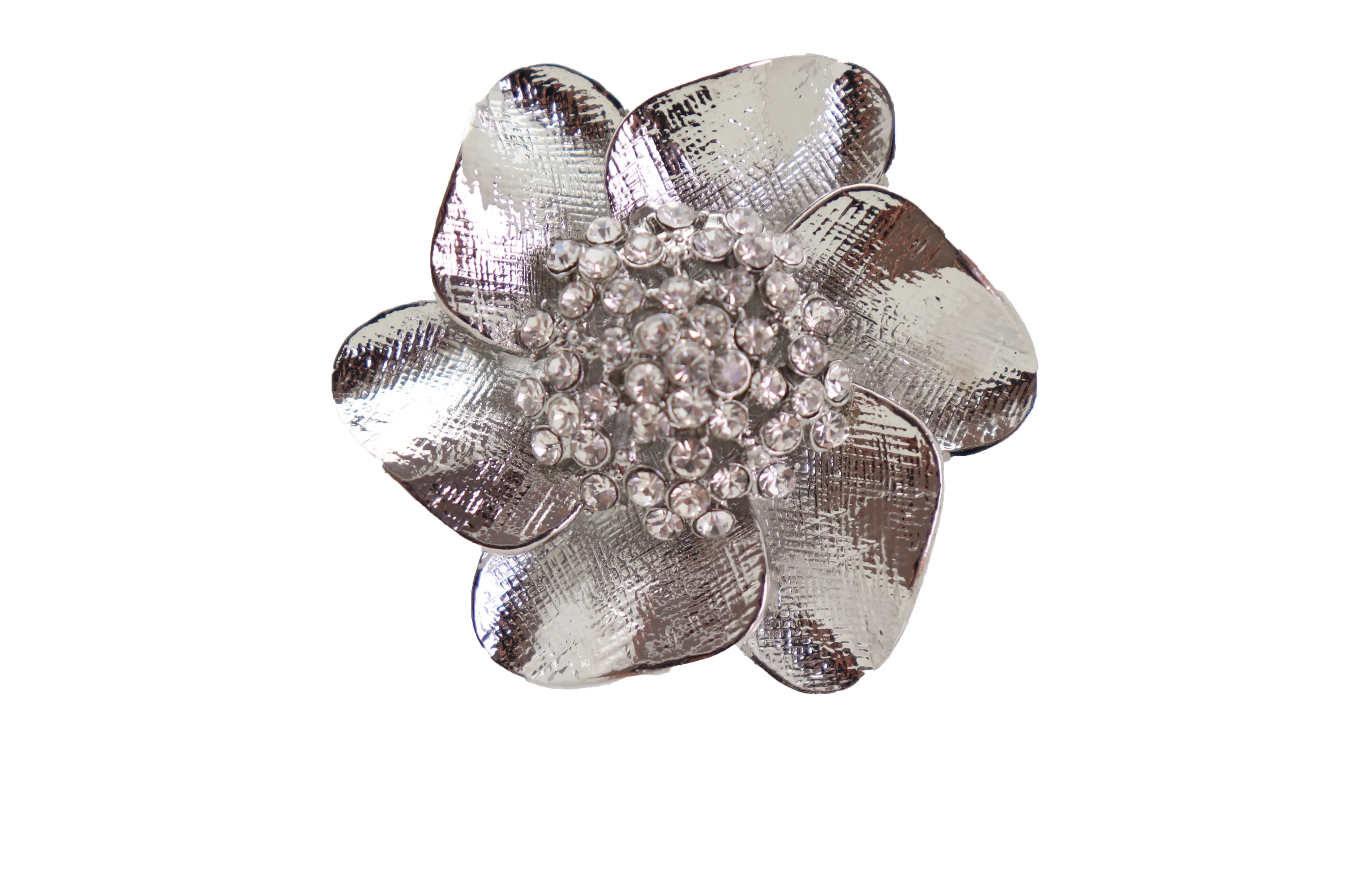 Ring Shiny Silver Metal Elastic Band Fashion Casual Bling Flower Rose Leaf