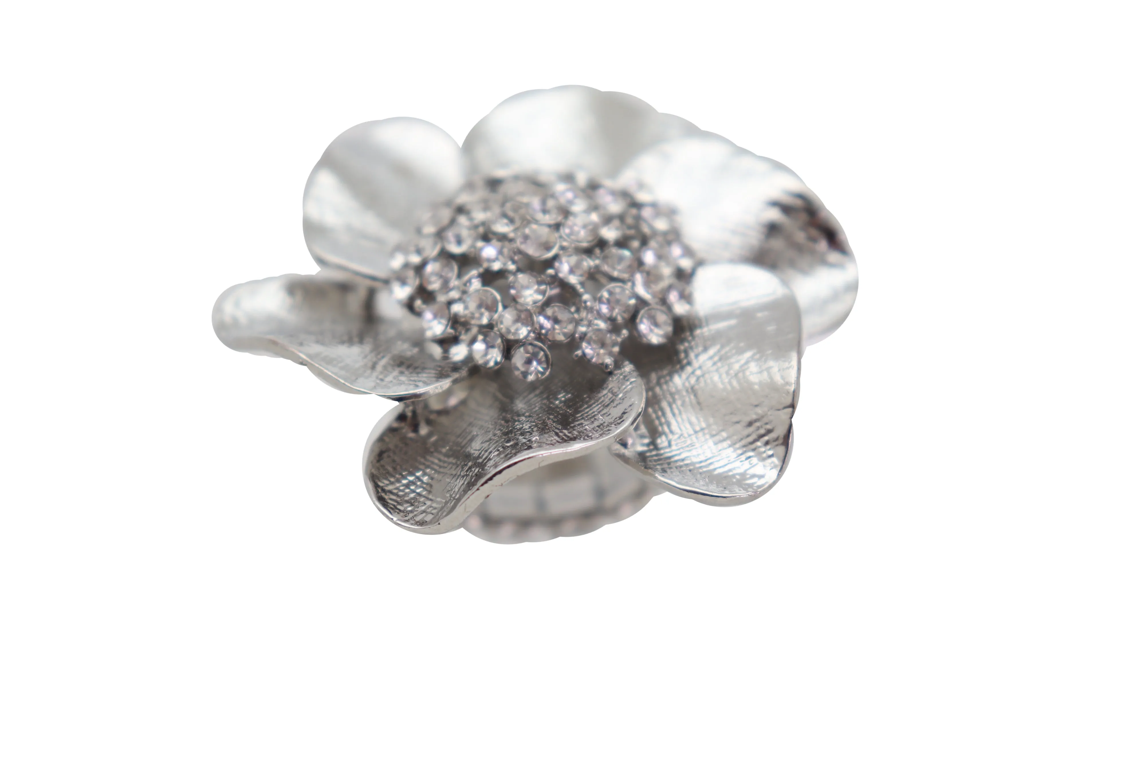 Ring Shiny Silver Metal Elastic Band Fashion Casual Bling Flower Rose Leaf