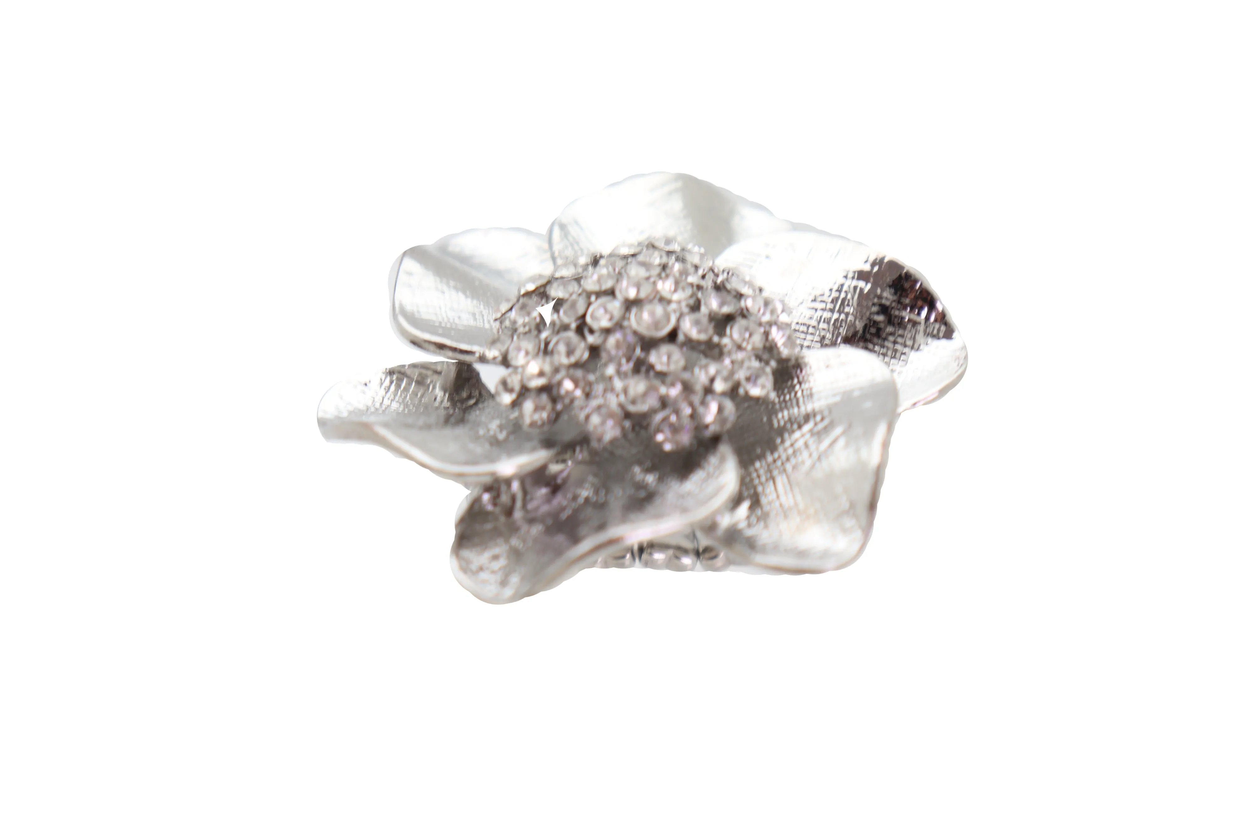 Ring Shiny Silver Metal Elastic Band Fashion Casual Bling Flower Rose Leaf